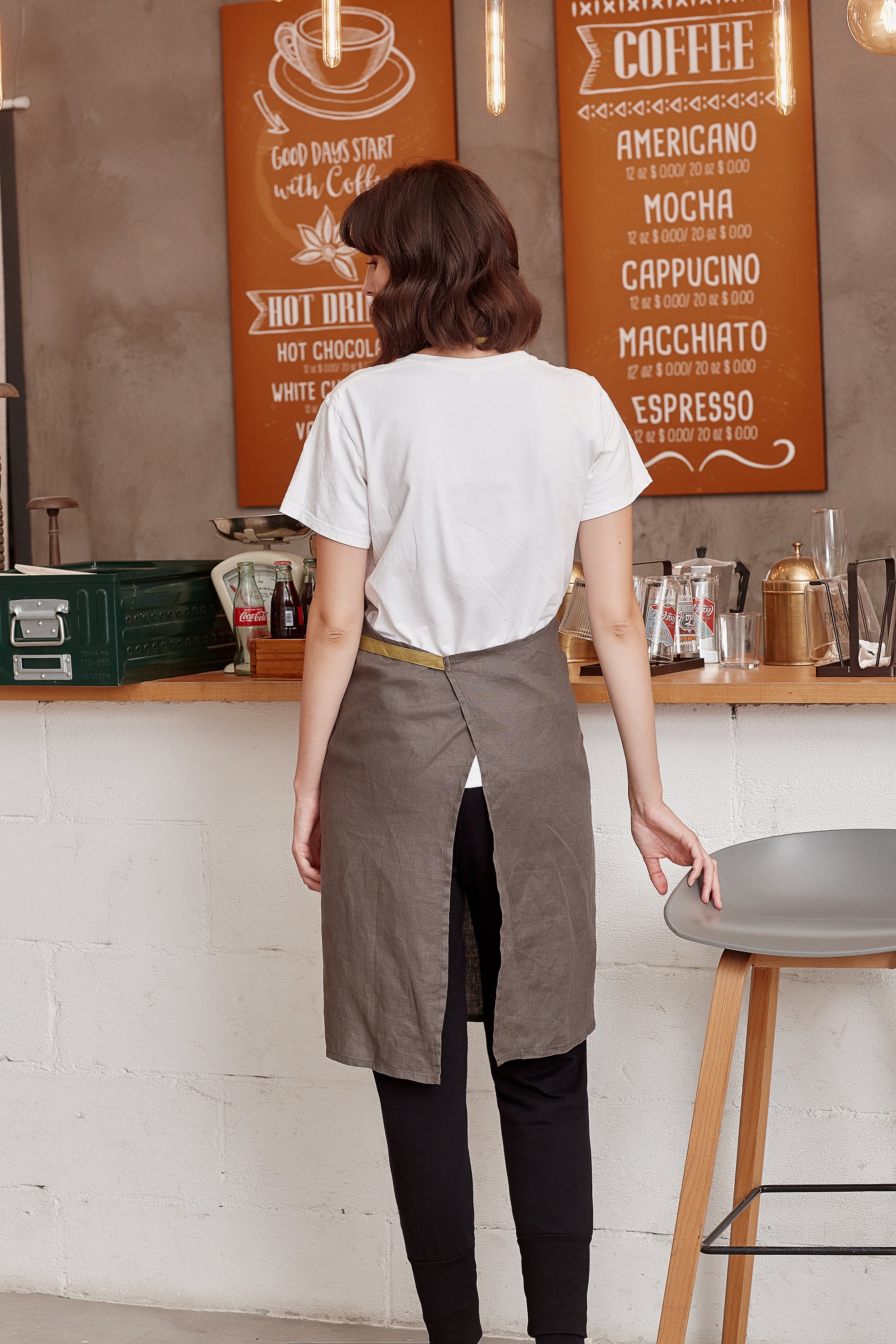 Linen Bib Apron with One-Side Stripe