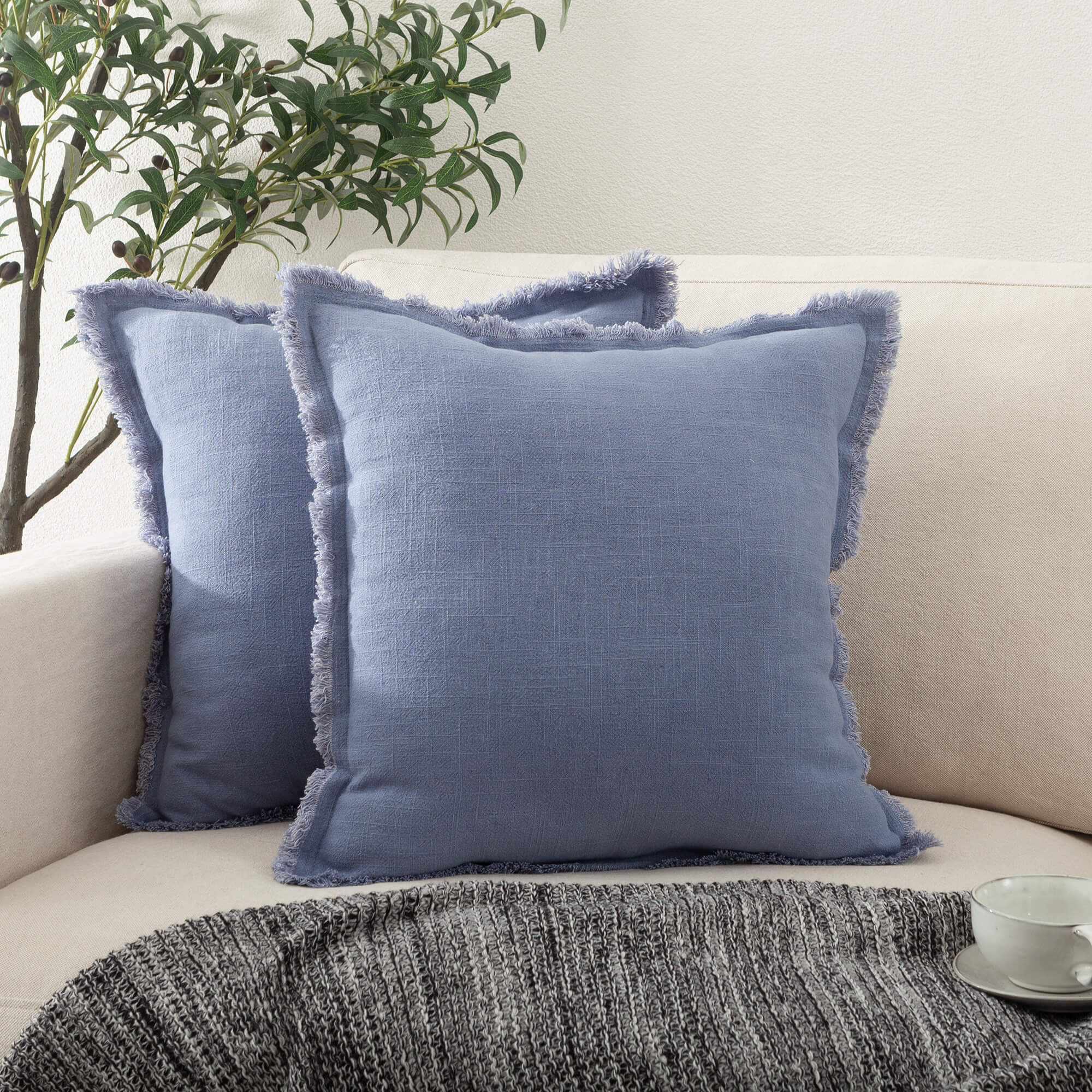Linen Cushion Cover with Raw Edge