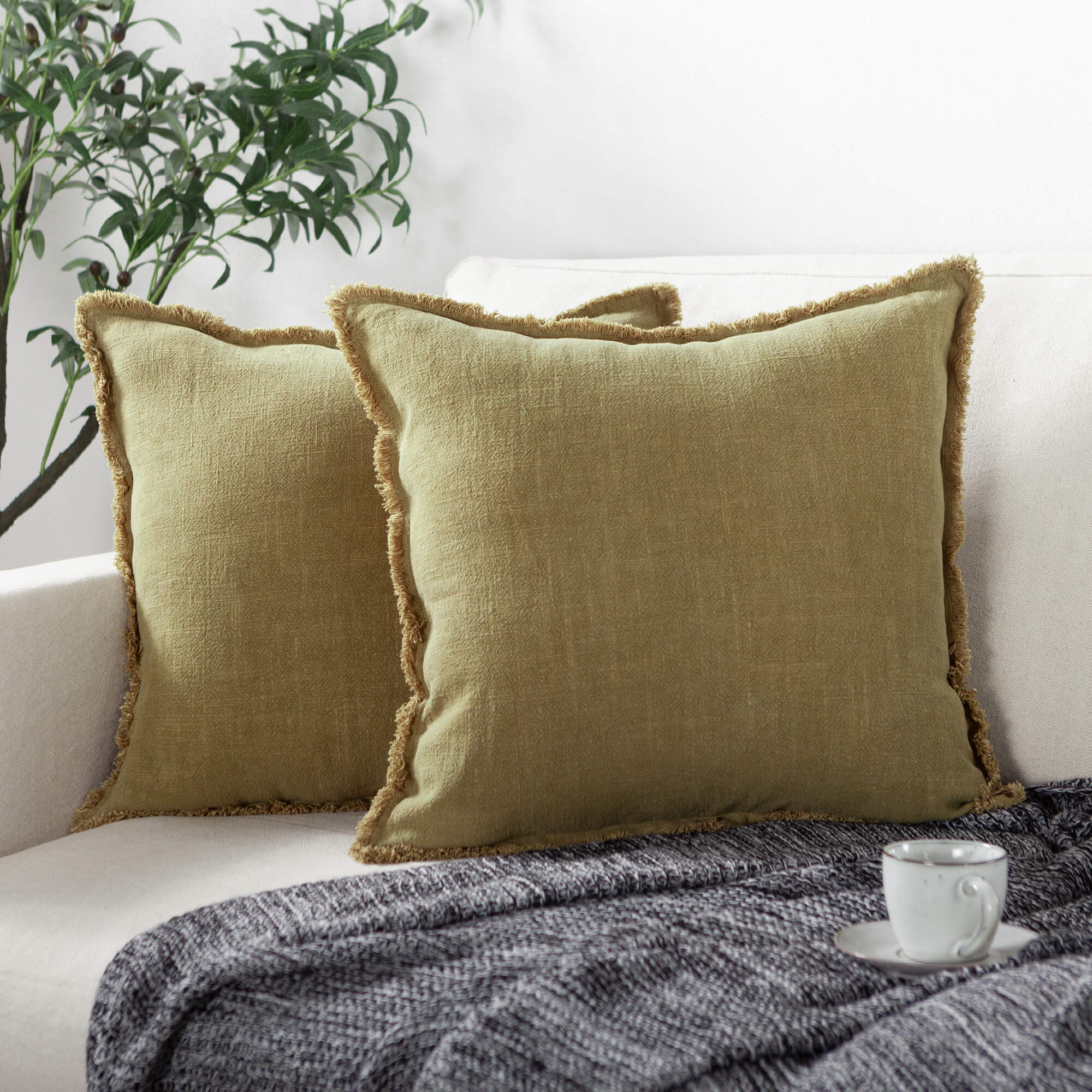 Linen Cushion Cover with Raw Edge