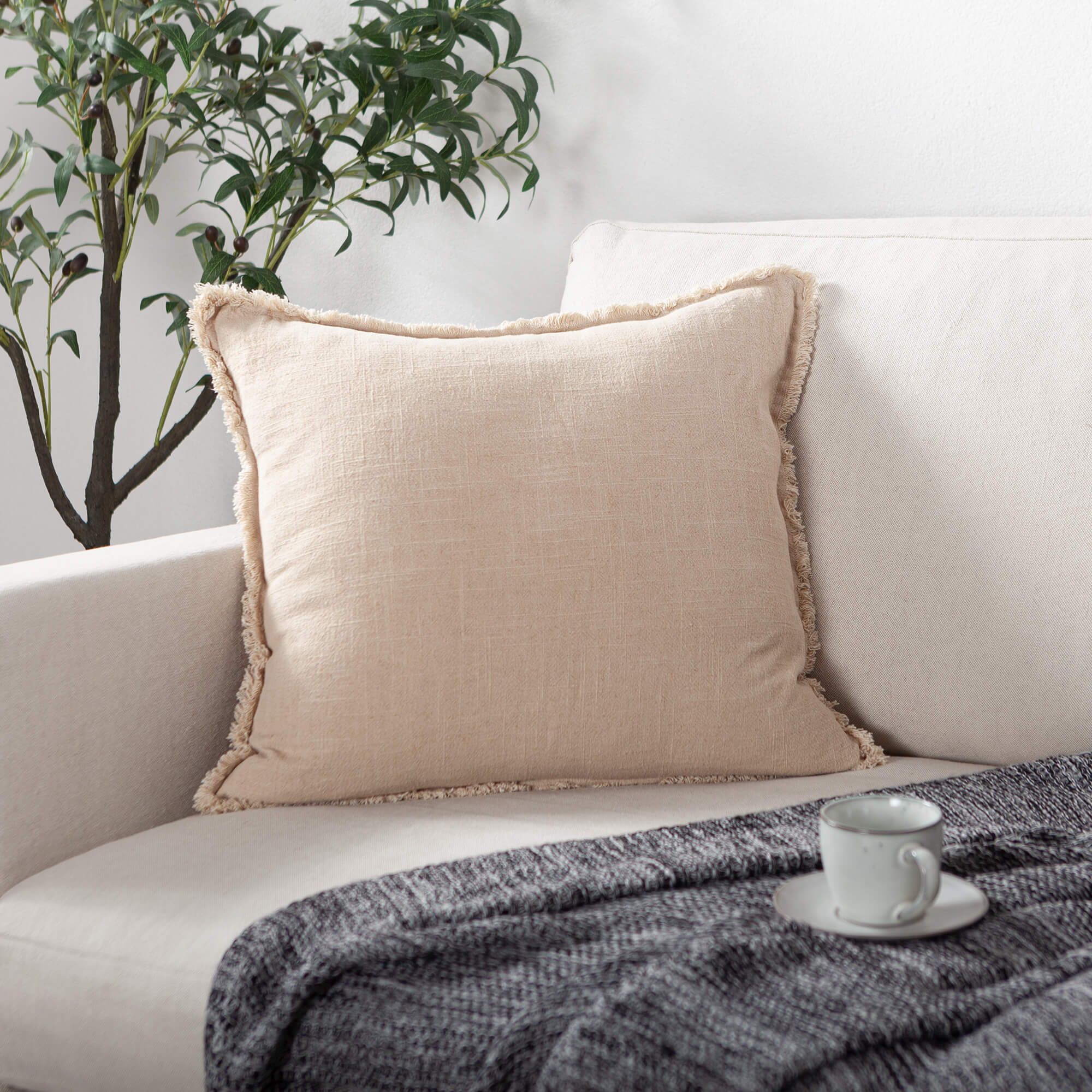 Linen Cushion Cover with Raw Edge