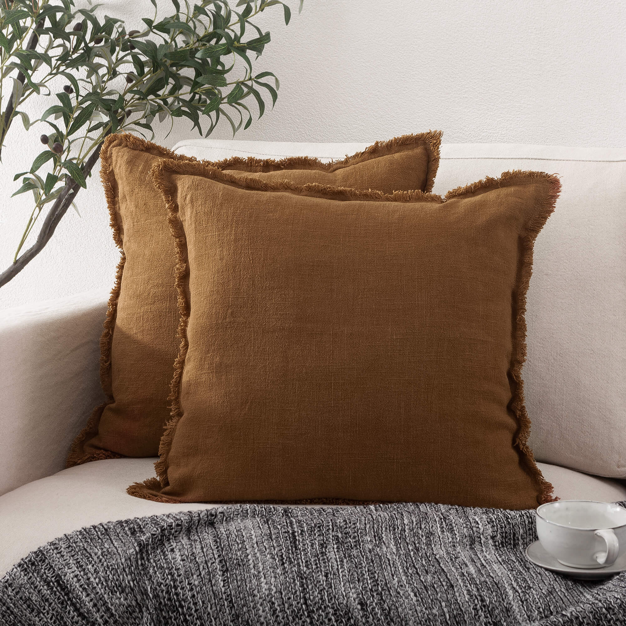 Linen Cushion Cover with Raw Edge