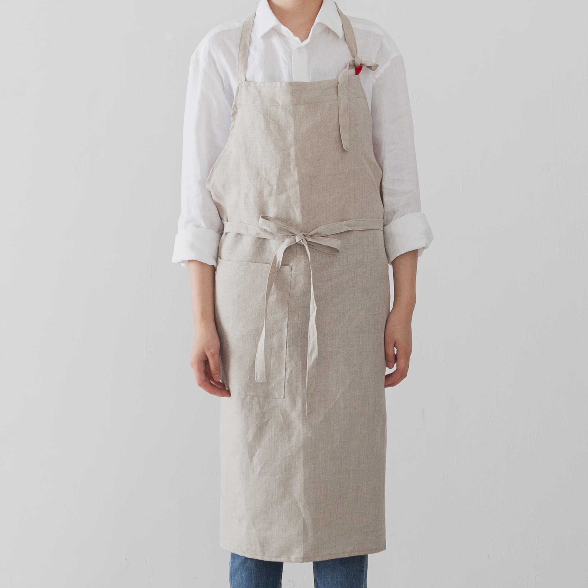Linen Bib Apron with One-Side Stripe