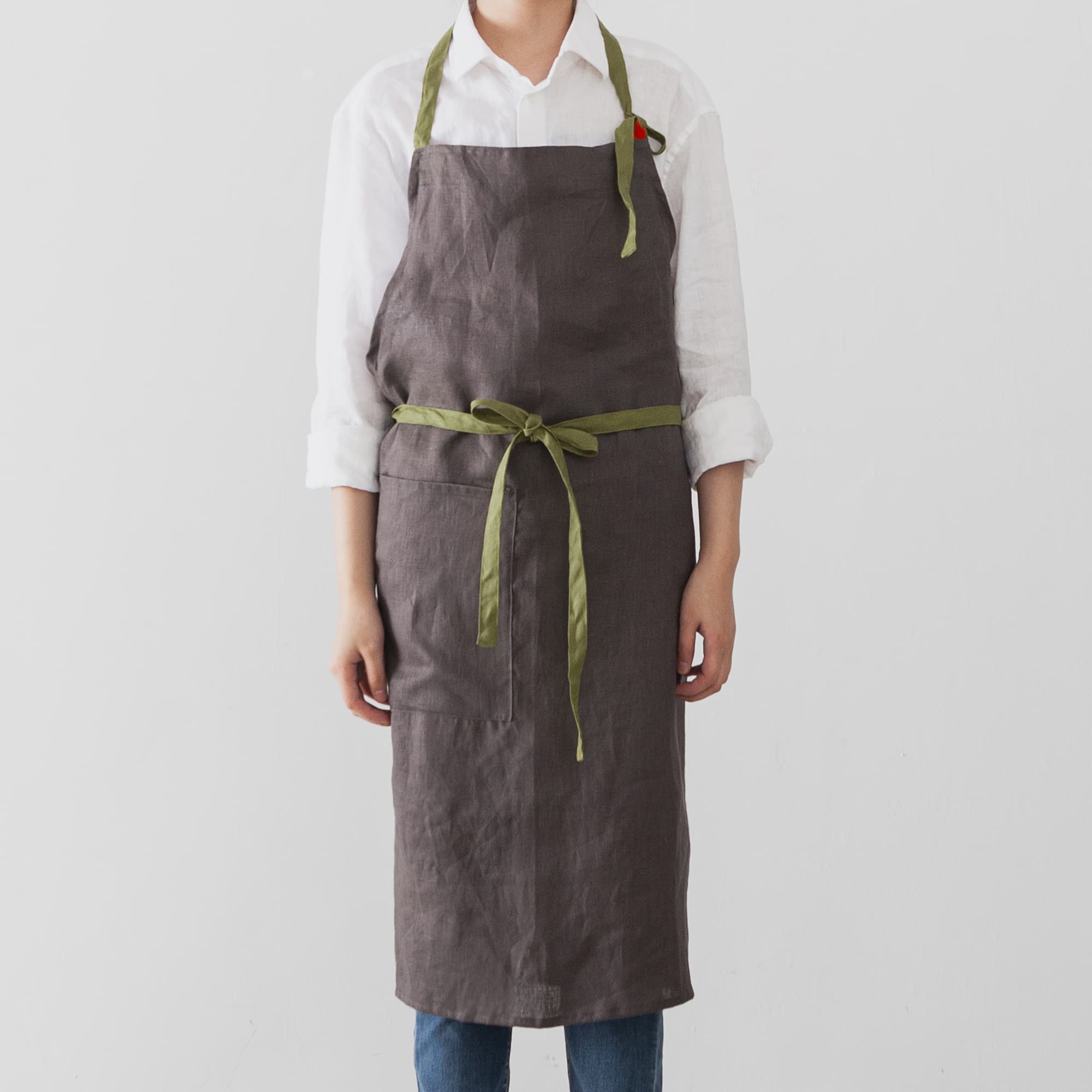 Linen Bib Apron with One-Side Stripe