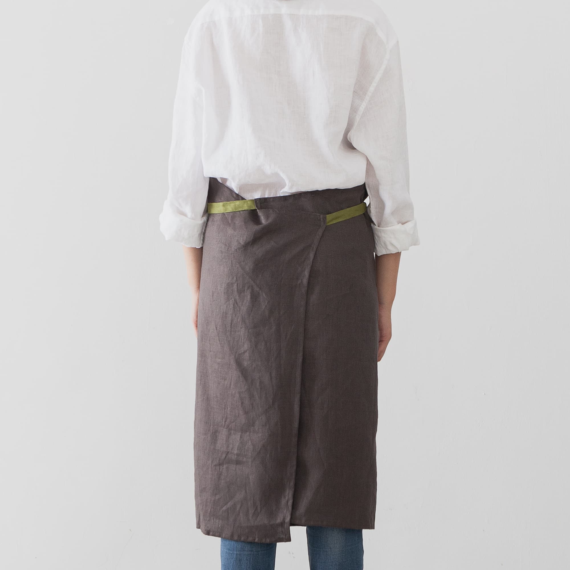 Linen Bib Apron with One-Side Stripe