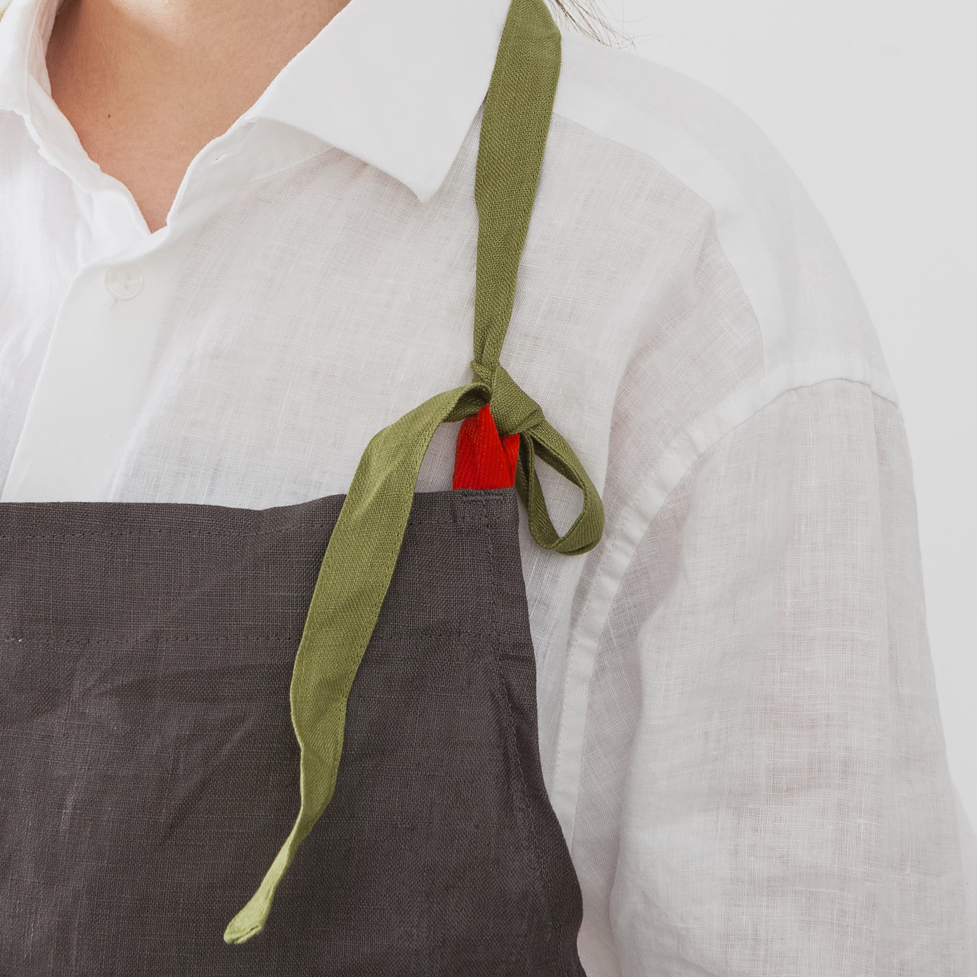Linen Bib Apron with One-Side Stripe