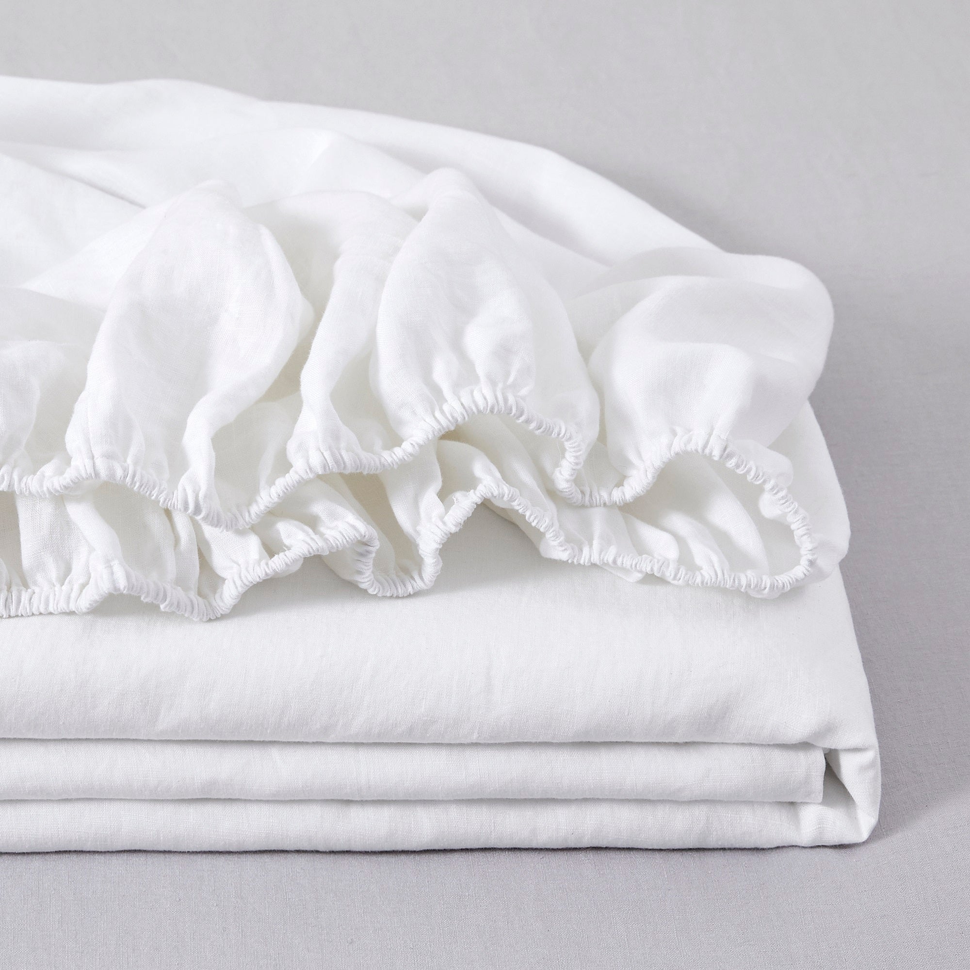 Linen Fitted Sheet King Size, White