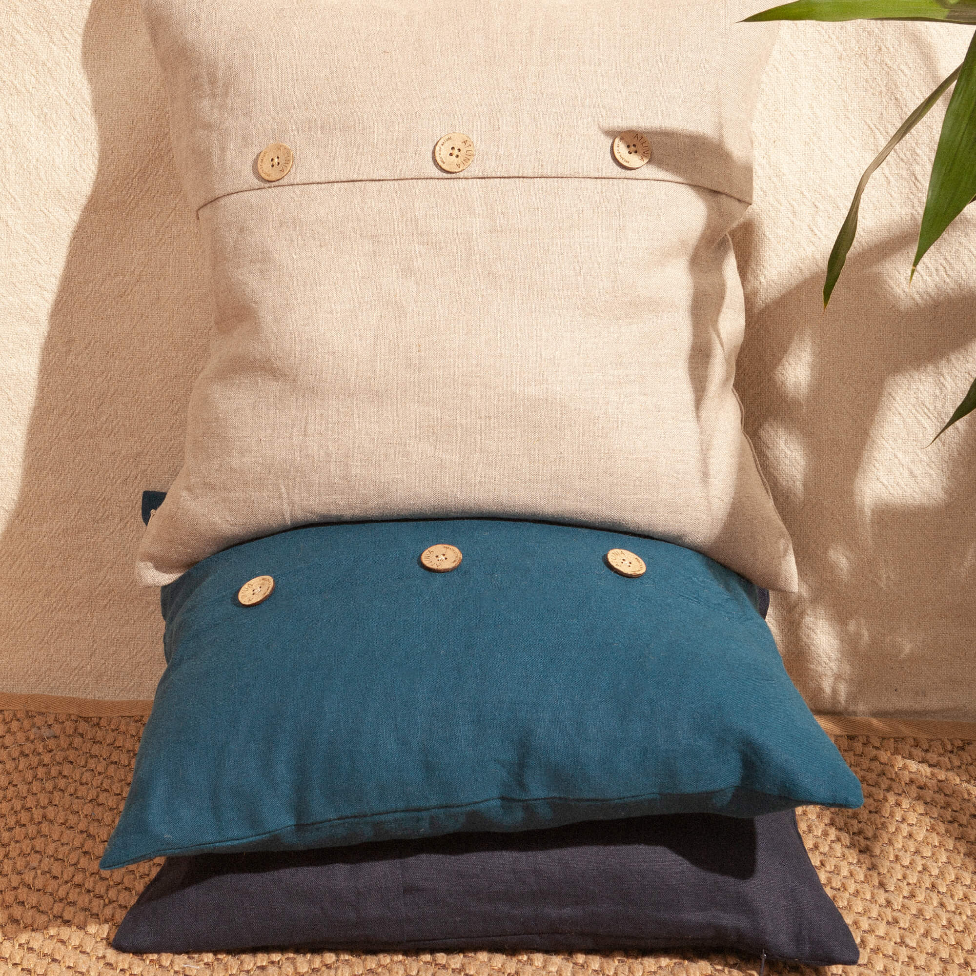Linen Cushion Cover with Button Design