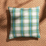 Prewashed Linen Cushion Cover with Green Plaid