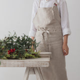Linen Bib Apron with One-Side Stripe