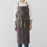Linen Bib Apron with One-Side Stripe