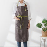 Linen Bib Apron with One-Side Stripe