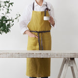 Linen Bib Apron with One-Side Stripe