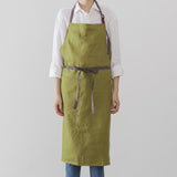 Linen Bib Apron with One-Side Stripe